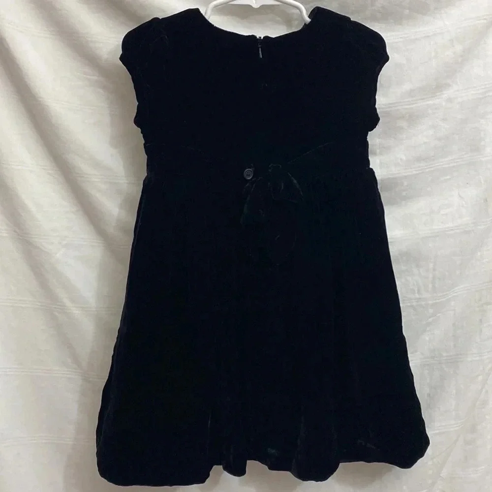 Vintage Gymboree Black Velvet Dress Silk Rayon Blend with Embroidered Flowers